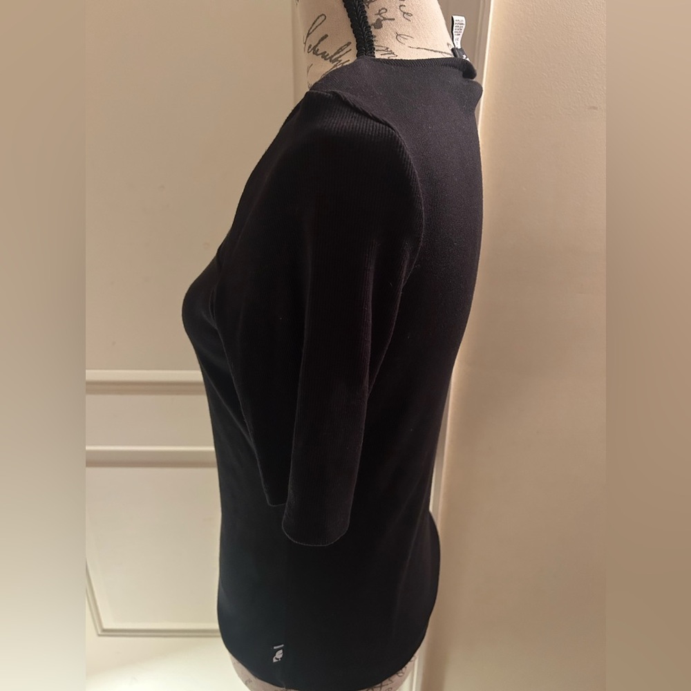 Karl Lagerfeld Black Square Neck Tee with Gold Button Details - Picture 4 of 6